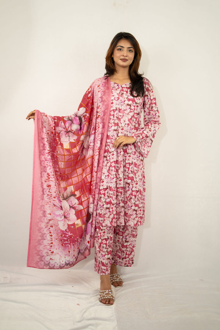 Lavender Floral Printed 3-Piece Set for Women 05