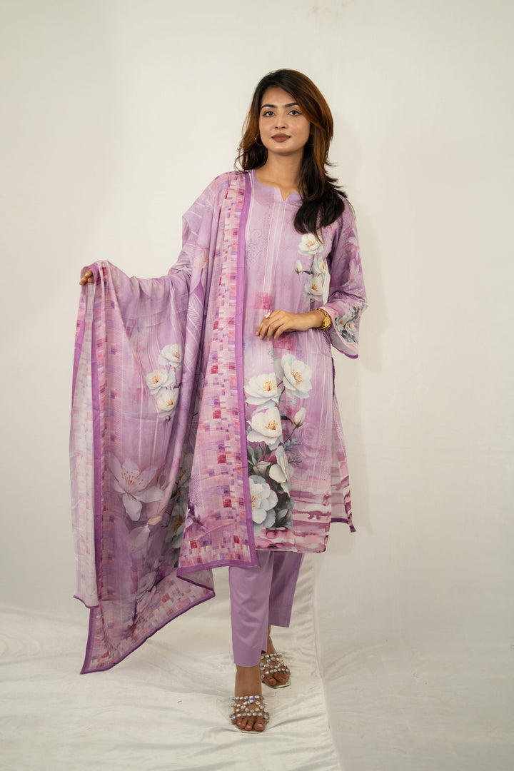 Lavender Floral Printed 3-Piece Set for Women 01