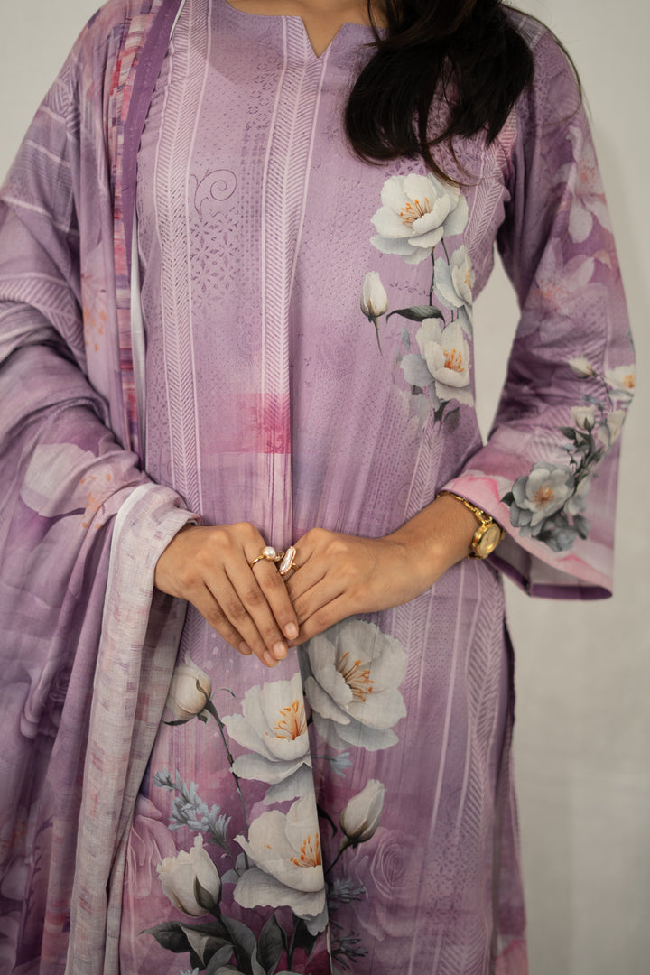 Lavender Floral Printed 3-Piece Set for Women 01